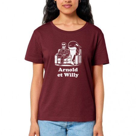T-shirt femme col large coton bio bordeaux Arnold et Willy (Ted Boundy,Humour,Films/Séries,Animaux)