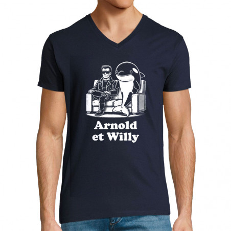 T-shirt homme col V bleu marine Arnold et Willy (Ted Boundy,Humour,Films/Séries,Animaux)