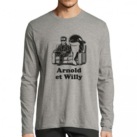 T-shirt homme manches longues gris chiné Arnold et Willy (Ted Boundy,Humour,Films/Séries,Animaux)