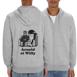 Sweat homme zippé à capuche coton bio gris chiné Arnold et Willy (Ted Boundy,Humour,Films/Séries,Animaux)