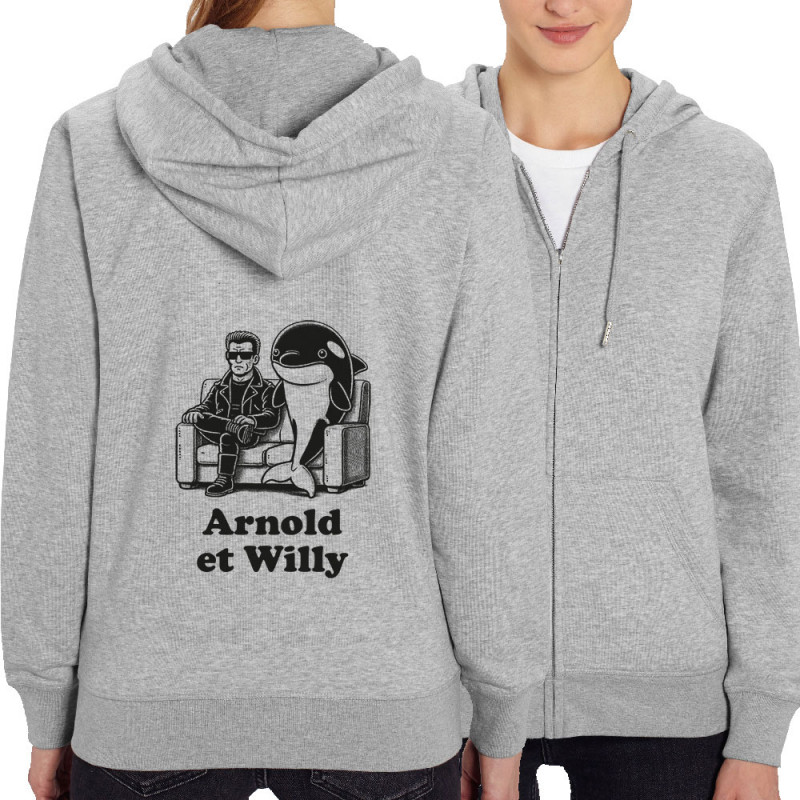 Sweat femme zippé à capuche coton bio gris chiné Arnold et Willy (Ted Boundy,Humour,Films/Séries,Animaux)