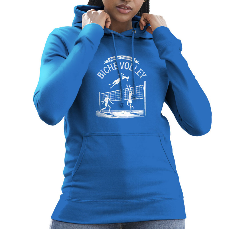 Sweat femme à capuche bleu royal Biche Volley (Ted Boundy,Humour,Animaux)