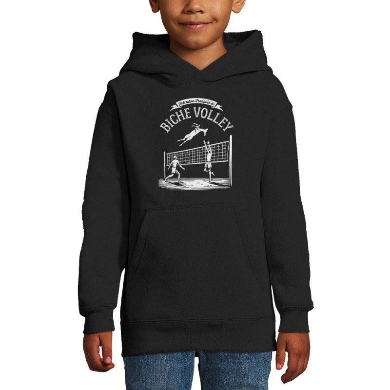 Sweat enfant à capuche noir Biche Volley (Ted Boundy,Humour,Animaux)