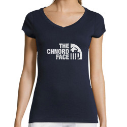 T-shirt femme col V bleu marine The Chnord Face (Ted Boundy,Détournements,Alcool)