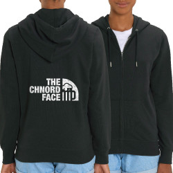 Sweat femme zippé à capuche coton bio noir The Chnord Face (Ted Boundy,Détournements,Alcool)