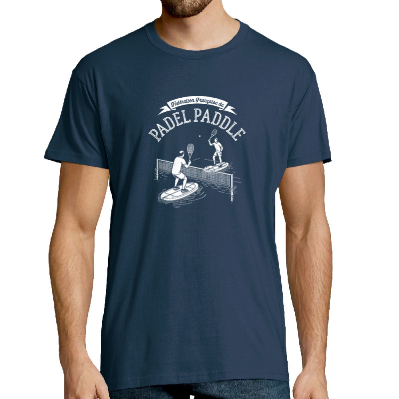 T-shirt homme bleu denim Padel Paddle (Ted Boundy,Humour,Skate)