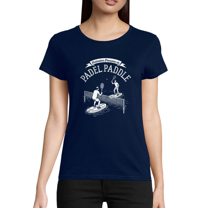 T-shirt femme coton bio bleu marine Padel Paddle (Ted Boundy,Humour,Skate)