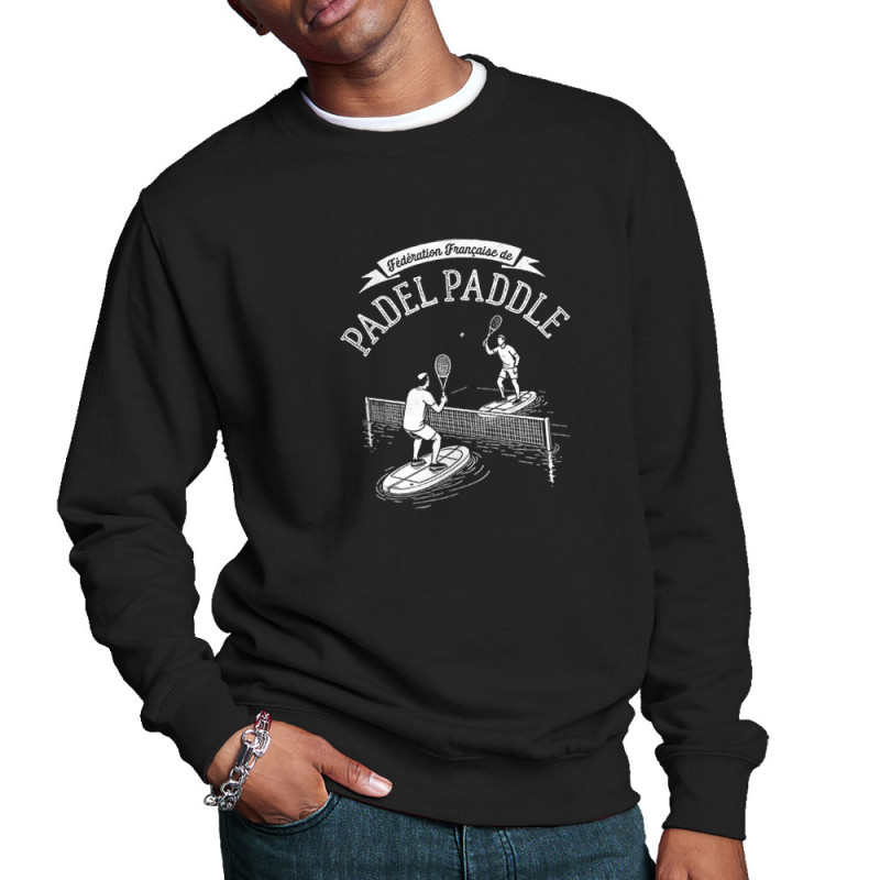 Sweat homme col rond noir Padel Paddle (Ted Boundy,Humour,Skate)
