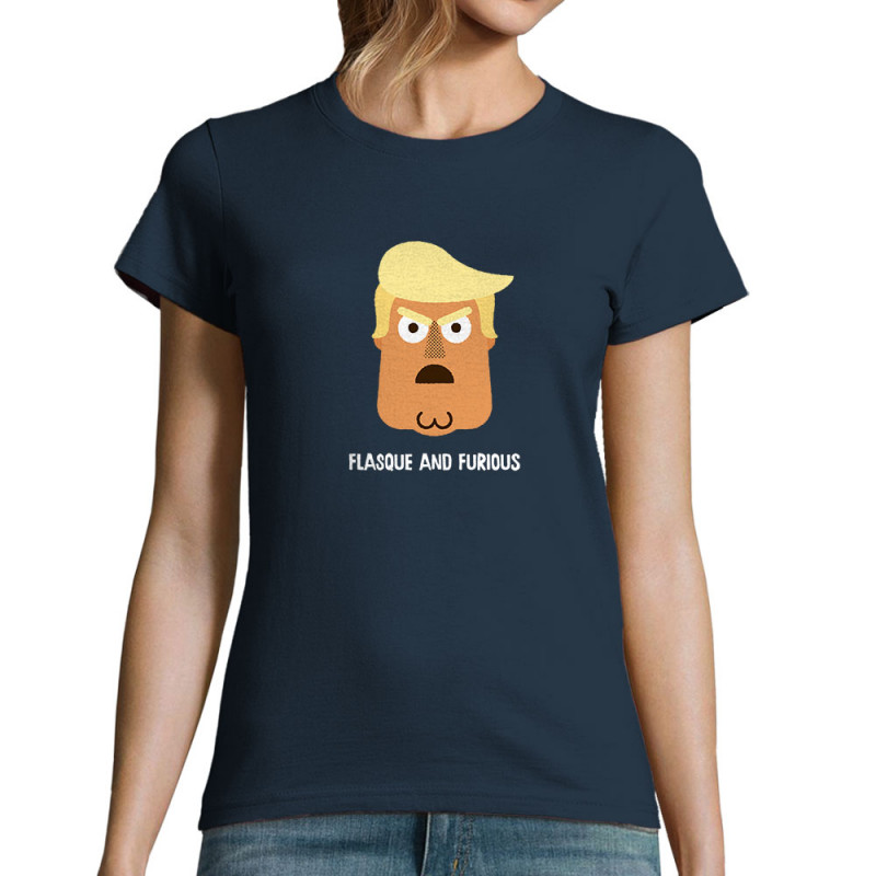 T-shirt femme bleu marine Flasque and Furious (Alex Kidd,Humour,Détournements)
