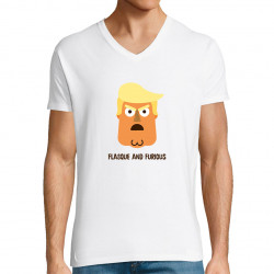 T-shirt homme col V blanc Flasque and Furious (Alex Kidd,Humour,Détournements)