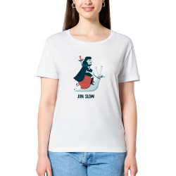 T-shirt femme col large coton bio blanc Jon Slow (Alex Kidd,Humour,Films/Séries)