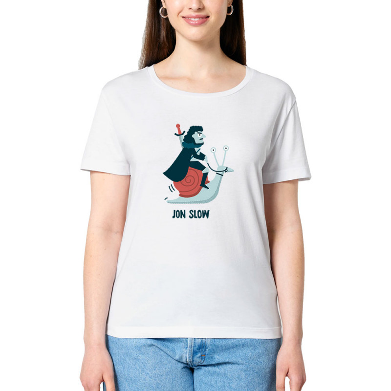 T-shirt femme col large coton bio blanc Jon Slow (Alex Kidd,Humour,Films/Séries)