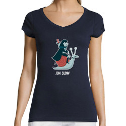 T-shirt femme col V bleu marine Jon Slow (Alex Kidd,Humour,Films/Séries)