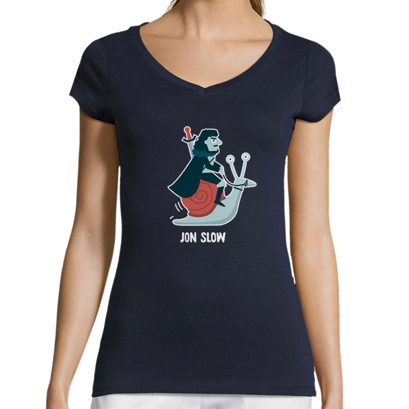 T-shirt femme col V bleu marine Jon Slow (Alex Kidd,Humour,Films/Séries)