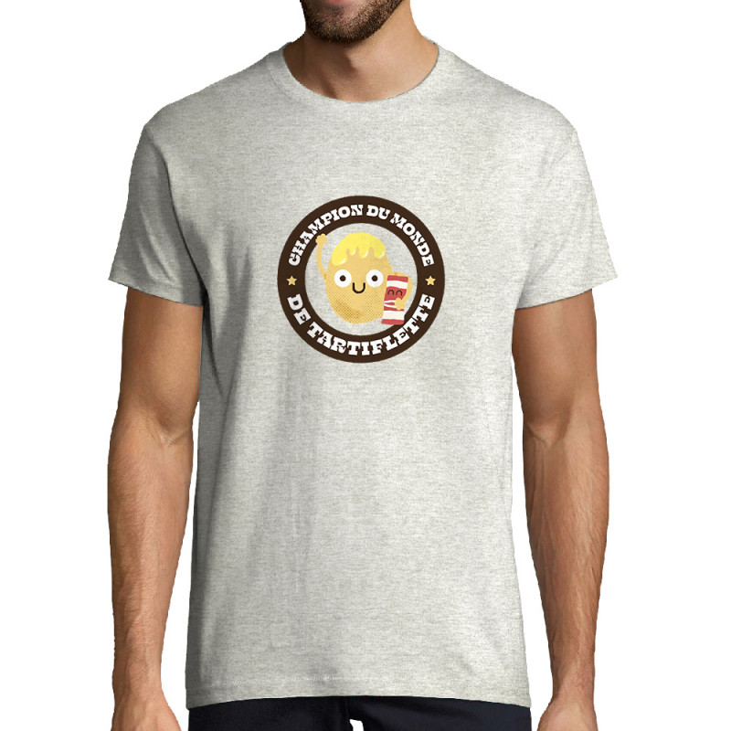 T-shirt homme blanc chiné Champion du monde de tartiflette (Alex Kidd,Fruits & Légumes)
