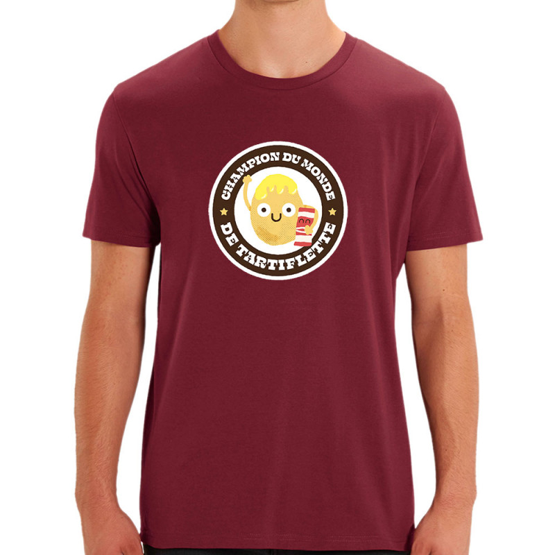 T-shirt homme coton bio bordeaux Champion du monde de tartiflette (Alex Kidd,Fruits & Légumes)