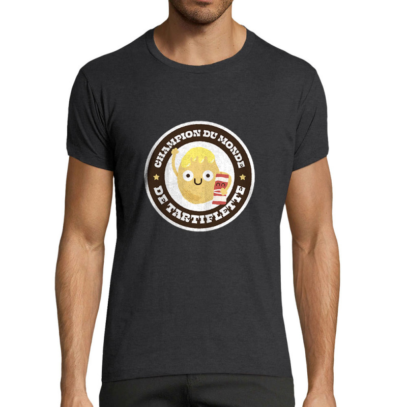 T-shirt homme fit gris anthracite chiné Champion du monde de tartiflette (Alex Kidd,Fruits & Légumes)