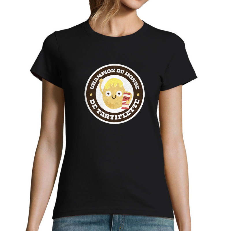 T-shirt femme noir Champion du monde de tartiflette (Alex Kidd,Fruits & Légumes)