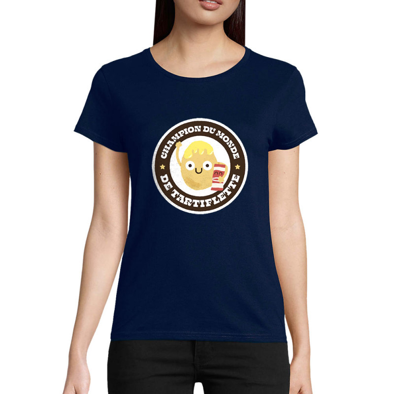 T-shirt femme coton bio bleu marine Champion du monde de tartiflette (Alex Kidd,Fruits & Légumes)