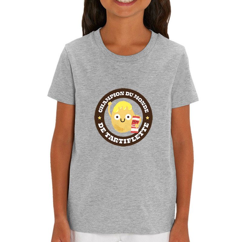 T-shirt enfant coton bio gris chiné Champion du monde de tartiflette (Alex Kidd,Fruits & Légumes)