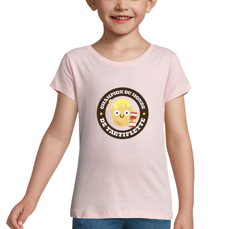 T-shirt fillette rose pale Champion du monde de tartiflette (Alex Kidd,Fruits & Légumes)
