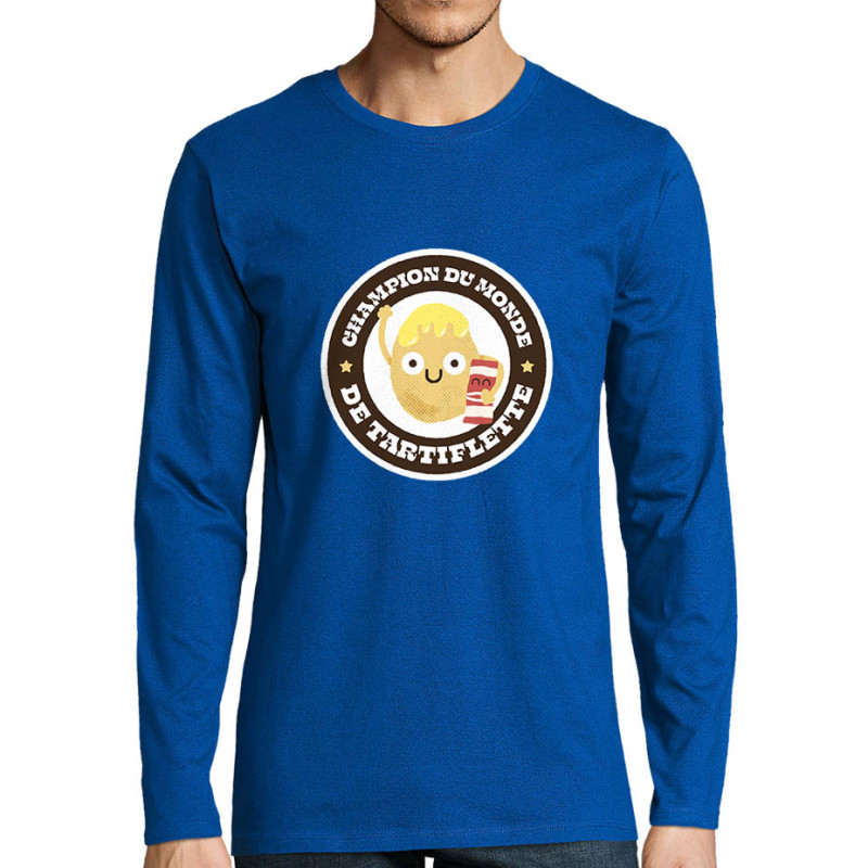 T-shirt homme manches longues bleu royal Champion du monde de tartiflette (Alex Kidd,Fruits & Légumes)