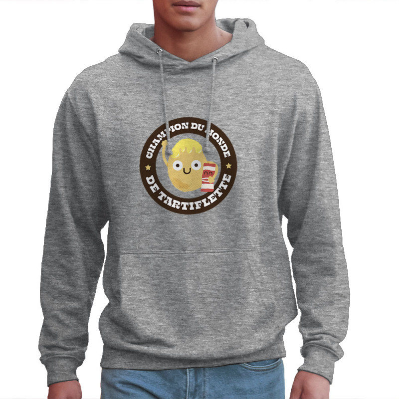 Sweat homme à capuche gris chiné Champion du monde de tartiflette (Alex Kidd,Fruits & Légumes)
