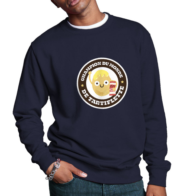 Sweat homme col rond bleu marine Champion du monde de tartiflette (Alex Kidd,Fruits & Légumes)