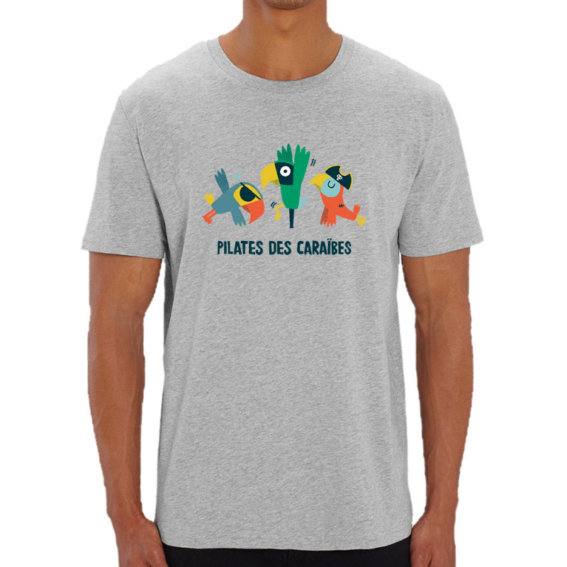 T-shirt homme coton bio gris chiné Pilates des Caraïbes 2 (Alex Kidd,Animaux,Films/Séries,Humour)