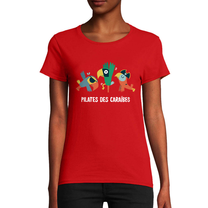 T-shirt femme coton bio rouge Pilates des Caraïbes 2 (Alex Kidd,Animaux,Films/Séries,Humour)