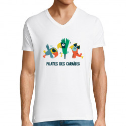 T-shirt homme col V blanc Pilates des Caraïbes 2 (Alex Kidd,Animaux,Films/Séries,Humour)
