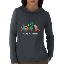Sweat femme à capuche coton bio gris anthracite Pilates des Caraïbes 2 (Alex Kidd,Animaux,Films/Séries,Humour)