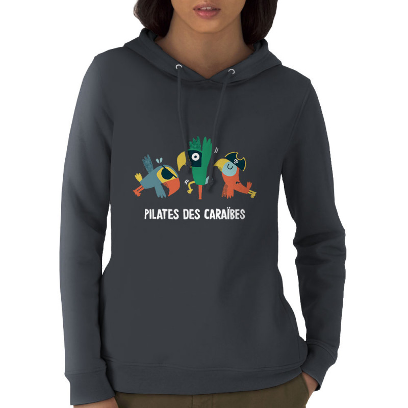 Sweat femme à capuche coton bio gris anthracite Pilates des Caraïbes 2 (Alex Kidd,Animaux,Films/Séries,Humour)