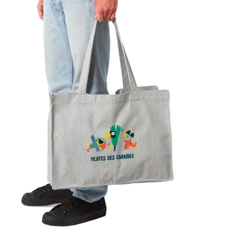 Grand sac shopping en toile recyclé gris chiné Pilates des Caraïbes 2 (Alex Kidd,Animaux,Films/Séries,Humour)