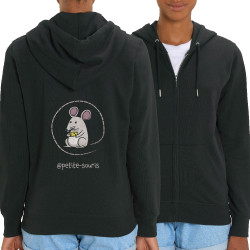 Sweat femme zippé à capuche coton bio noir petite-souris (Gondrax,Animaux,Humour)