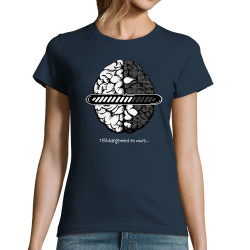 T-shirt femme bleu marine Cerveau téléchargement en cours (Gondrax,Humour)