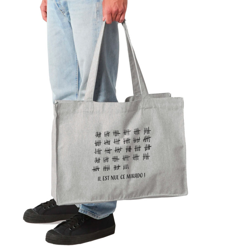 Grand sac shopping en toile recyclé gris chiné Il est nul ce mikado (Gondrax,Humour)