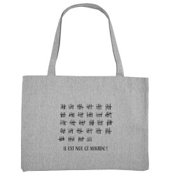Grand sac shopping en toile recyclé gris chiné Il est nul ce mikado (Gondrax,Humour)
