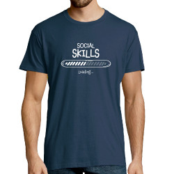 T-shirt homme bleu denim Social Skills loading (Gondrax,Humour)