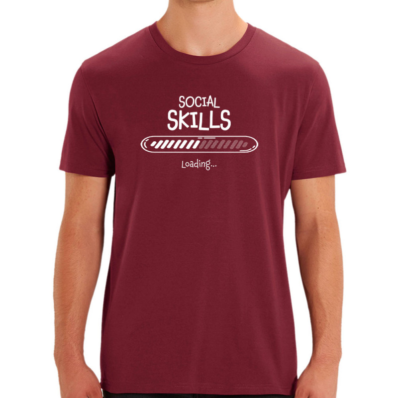 T-shirt homme coton bio bordeaux Social Skills loading (Gondrax,Humour)