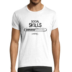 T-shirt homme fit blanc Social Skills loading (Gondrax,Humour)