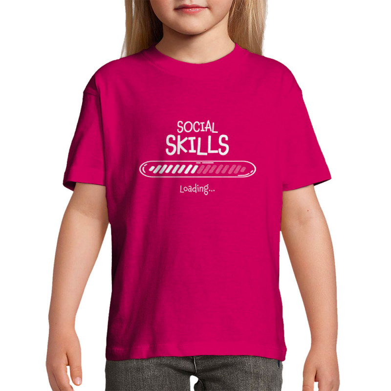 T-shirt enfant rose fushia Social Skills loading (Gondrax,Humour)