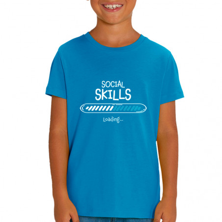 T-shirt enfant coton bio bleu azur Social Skills loading (Gondrax,Humour)