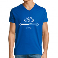 T-shirt homme col V bleu royal Social Skills loading (Gondrax,Humour)