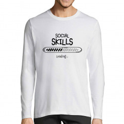 T-shirt homme manches longues blanc Social Skills loading (Gondrax,Humour)