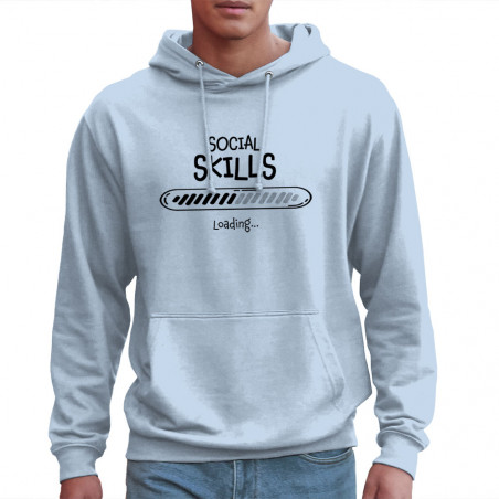 Sweat homme à capuche bleu ciel Social Skills loading (Gondrax,Humour)