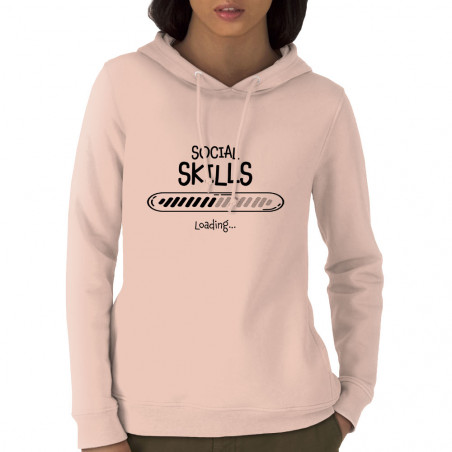 Sweat femme à capuche coton bio rose clair Social Skills loading (Gondrax,Humour)