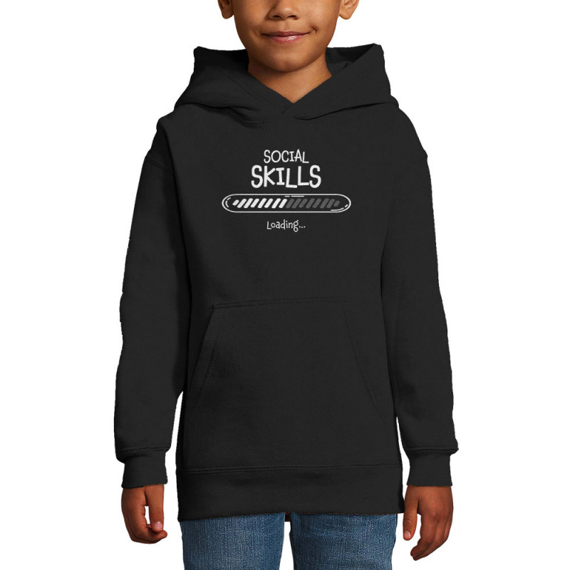 Sweat enfant à capuche noir Social Skills loading (Gondrax,Humour)