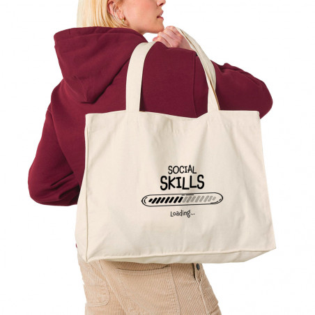 Grand sac shopping en toile recyclé naturel Social Skills loading (Gondrax,Humour)