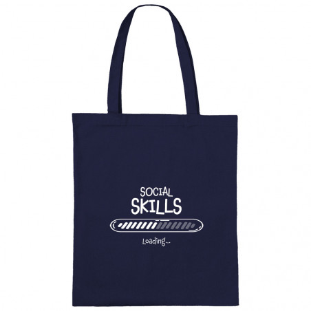 Sac shopping en toile bleu marine Social Skills loading (Gondrax,Humour)